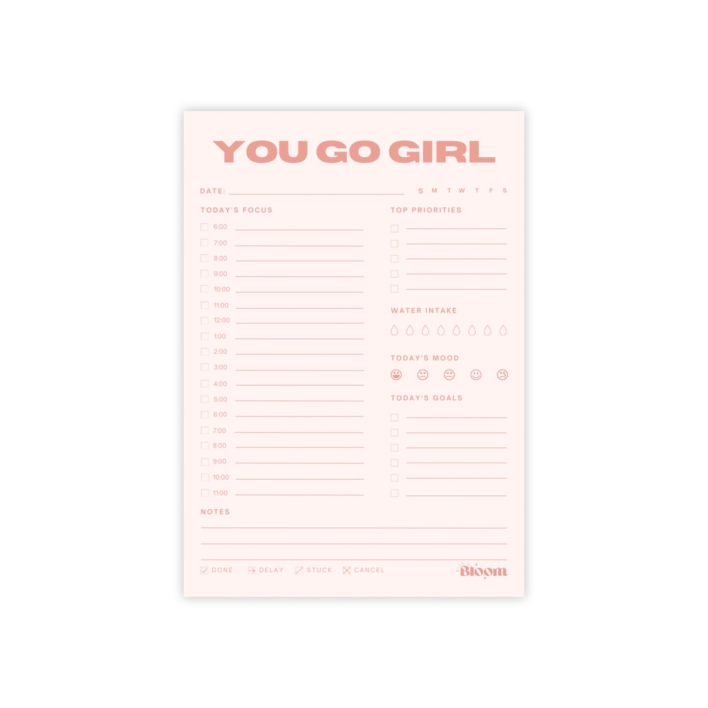 You Go Girl Daily Sticky Note Planner - Blush Pink