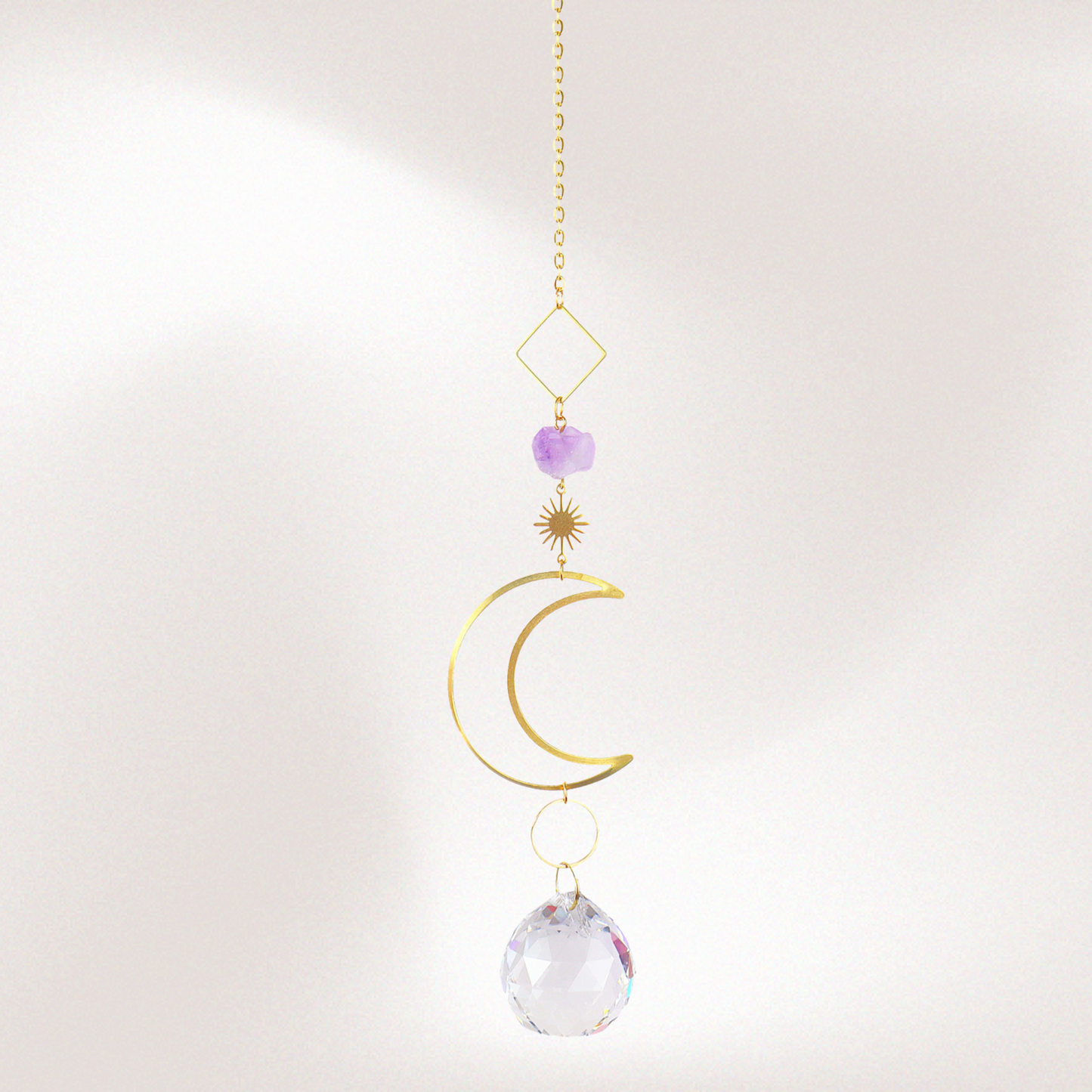 Gold Hanging Crystal Suncatcher – Sunlight Prism Decor for Home, Meditation & Energy Clearing