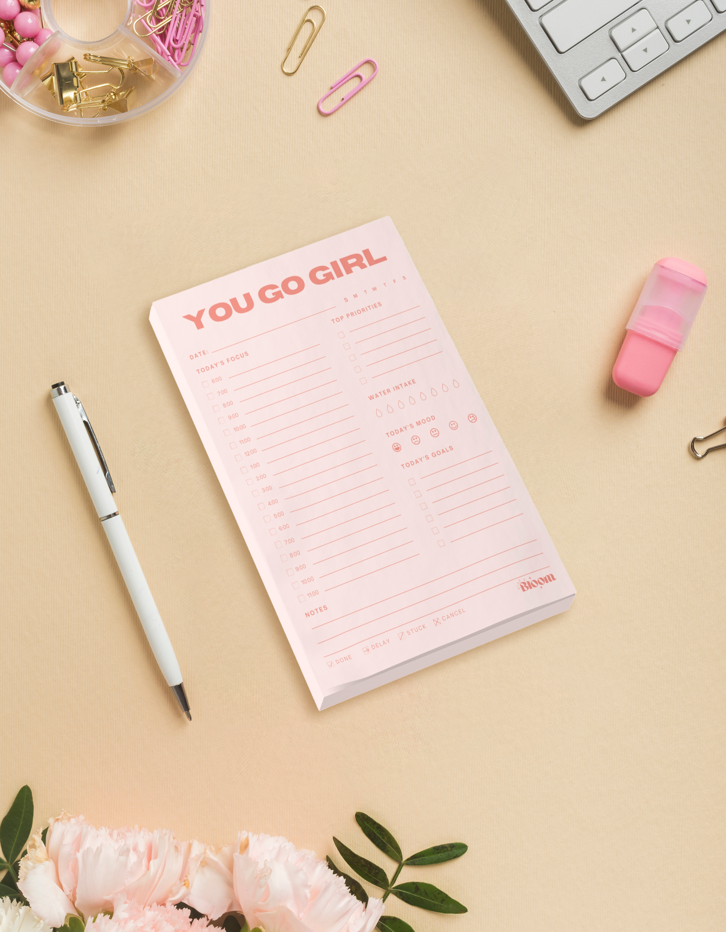 You Go Girl Daily Sticky Note Planner - Blush Pink