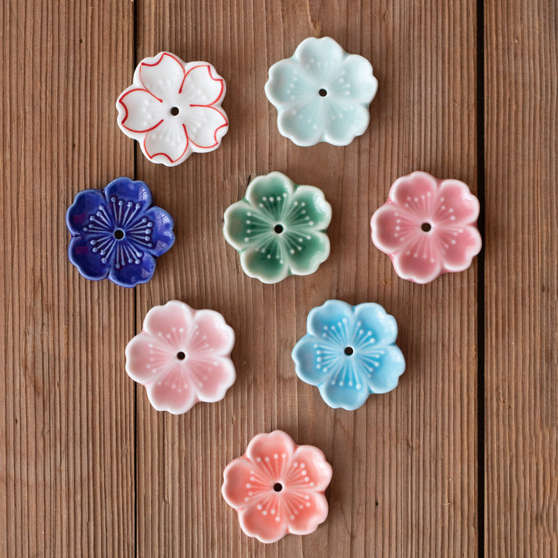 Ceramic Cherry Blossom Incense Holder – Minimalist Stick Burner for Meditation & Yoga