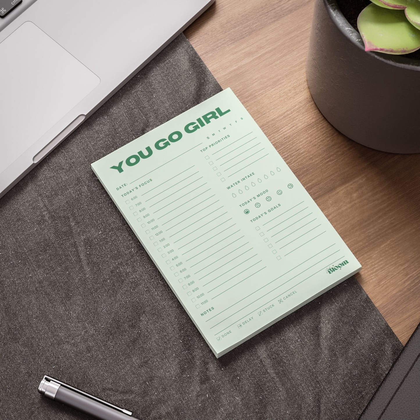 You Go Girl Daily Sticky Notepad Planner - Sage Green