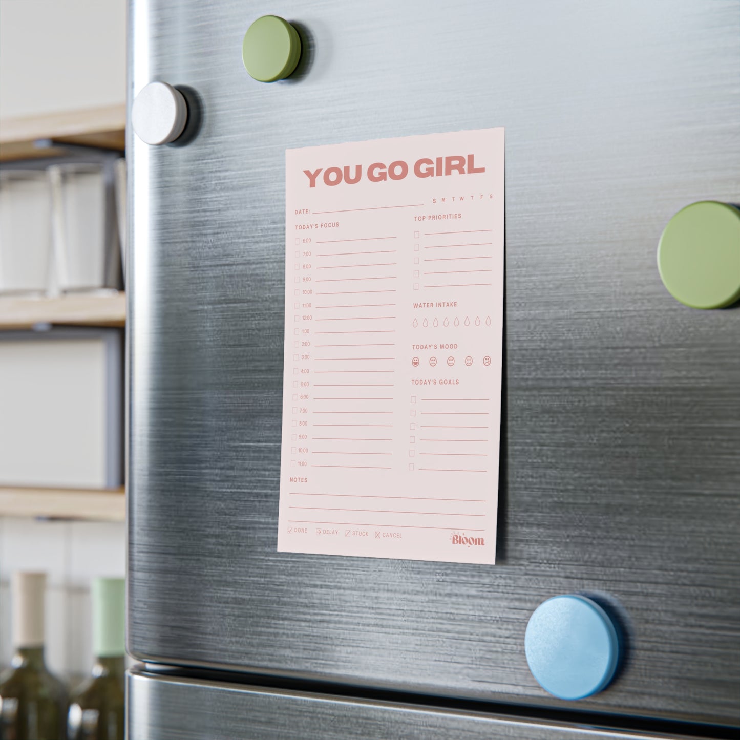 You Go Girl Daily Sticky Notepad Planner - Blush Pink