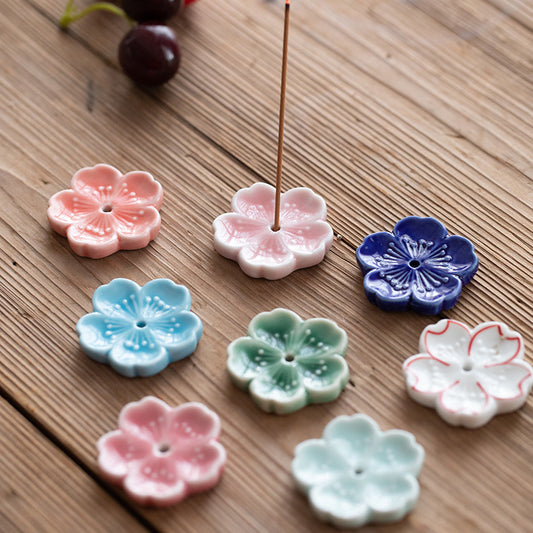 Ceramic Cherry Blossom Incense Holder – Minimalist Stick Burner for Meditation & Yoga
