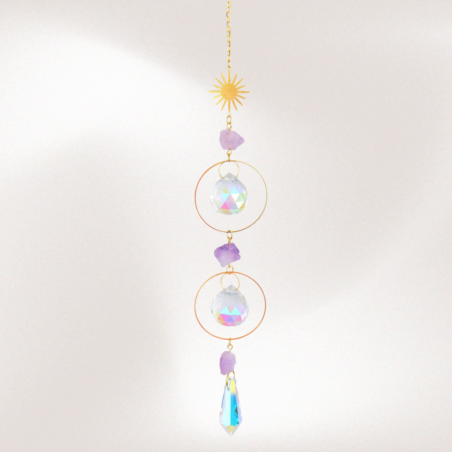 Gold Hanging Crystal Suncatcher – Sunlight Prism Decor for Home, Meditation & Energy Clearing