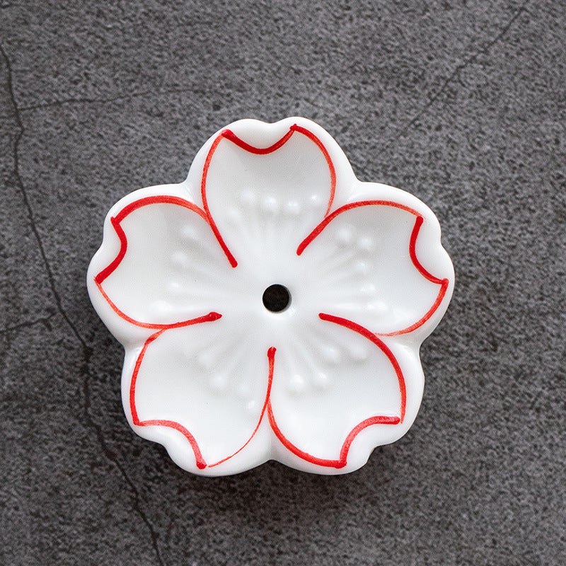 Ceramic Cherry Blossom Incense Holder – Minimalist Stick Burner for Meditation & Yoga