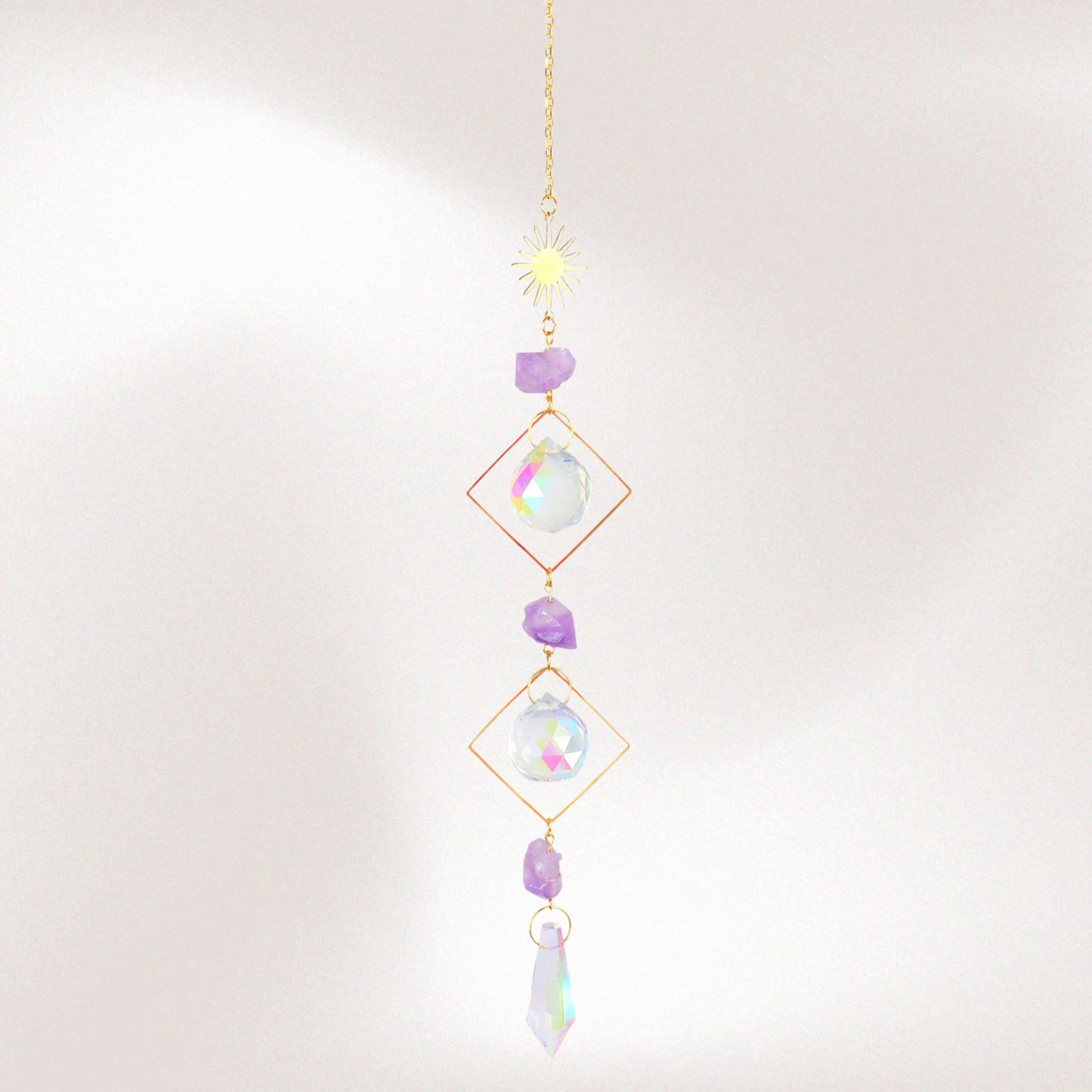Gold Hanging Crystal Suncatcher – Sunlight Prism Decor for Home, Meditation & Energy Clearing