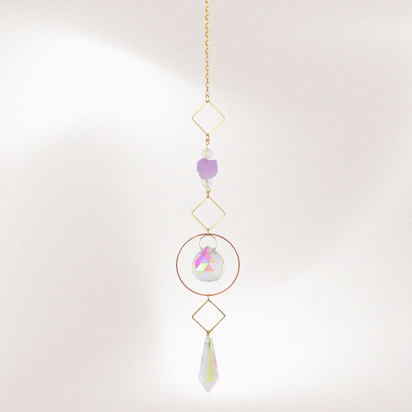 Gold Hanging Crystal Suncatcher – Sunlight Prism Decor for Home, Meditation & Energy Clearing