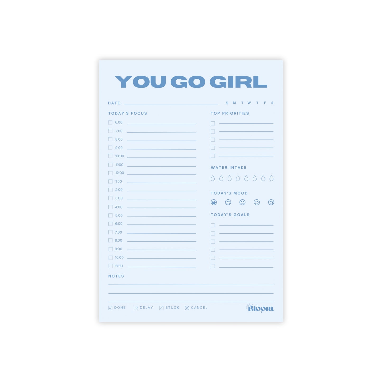 You Go Girl Daily Sticky Notepad Planner - Sky Blue