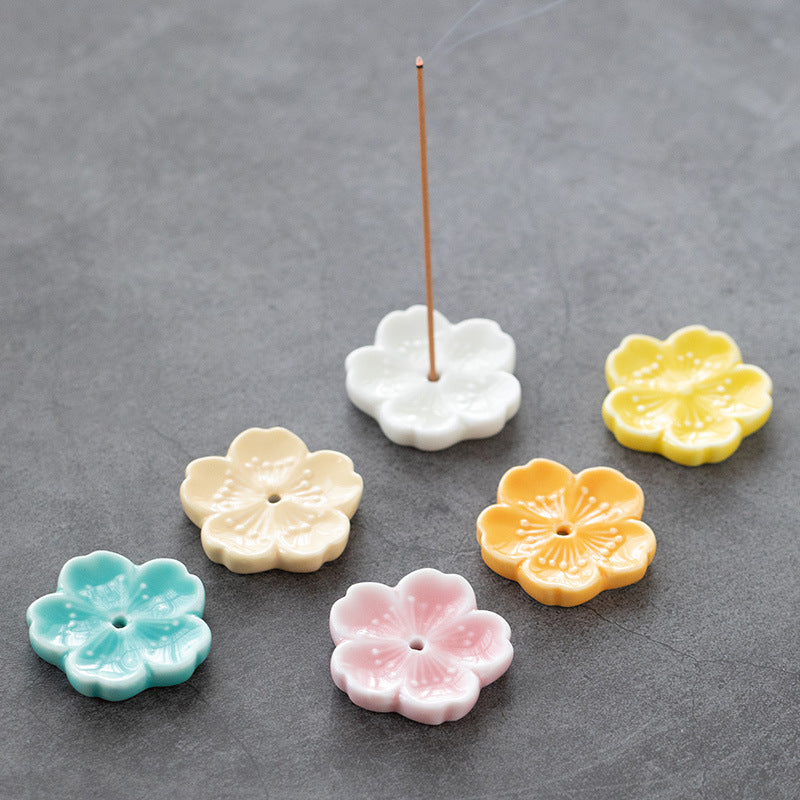 Ceramic Cherry Blossom Incense Holder – Minimalist Stick Burner for Meditation & Yoga
