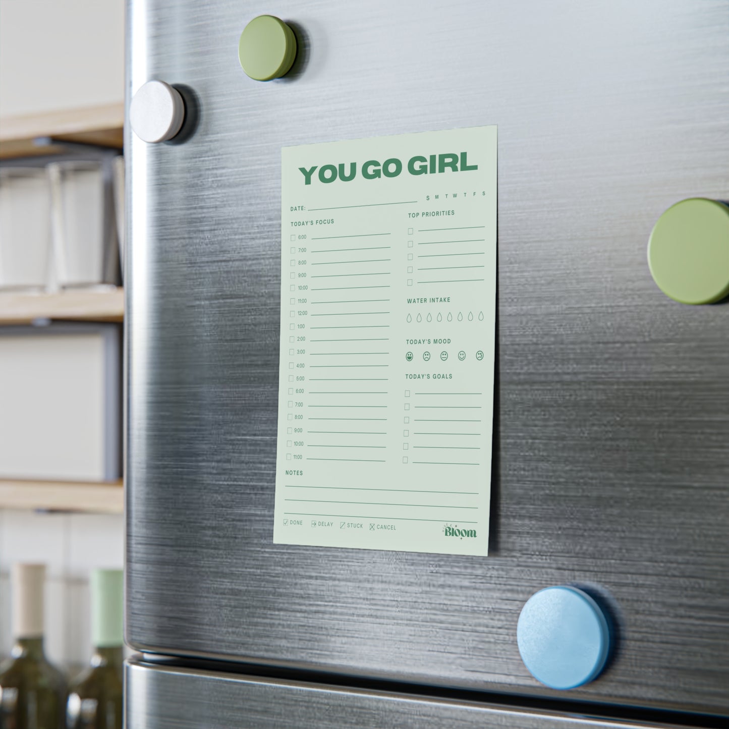 You Go Girl Daily Sticky Notepad Planner - Sage Green