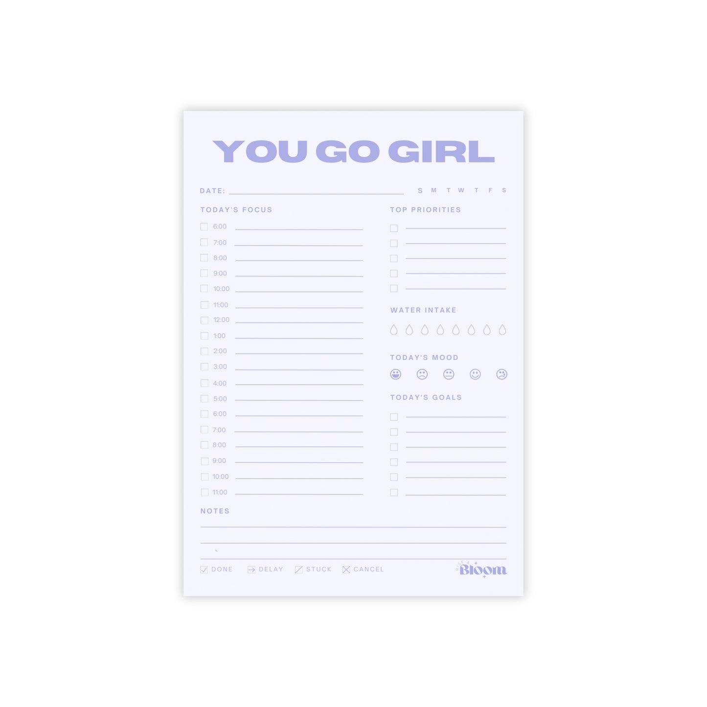 You Go Girl Daily Sticky Notepad Planner - Lavender Purple