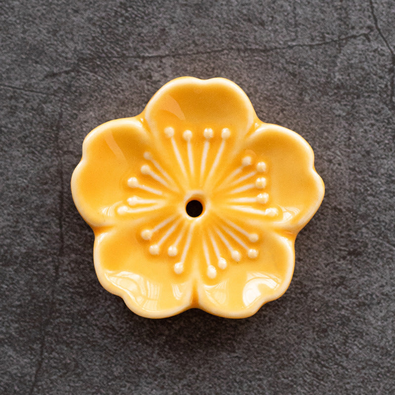 Ceramic Cherry Blossom Incense Holder – Minimalist Stick Burner for Meditation & Yoga