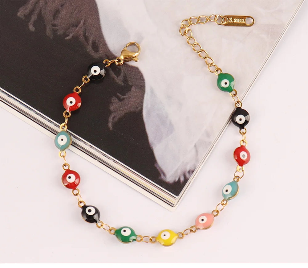 Evil Eye Bracelet | Stainless Steel Enamel Chain