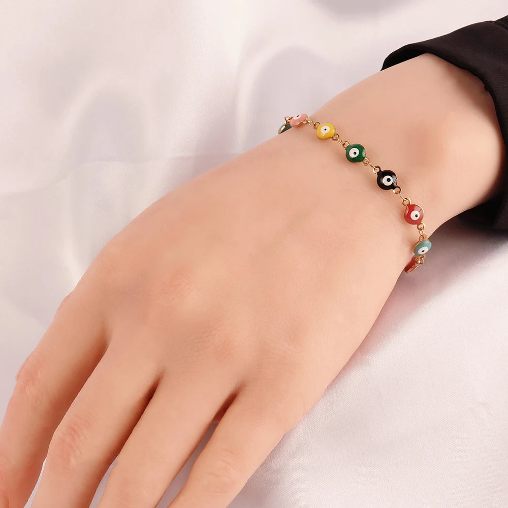 Evil Eye Bracelet | Stainless Steel Enamel Chain