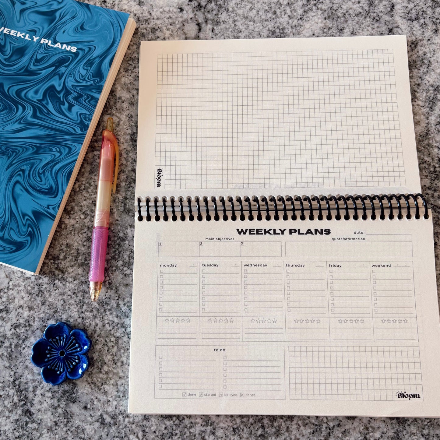 Weekly Planner – Undated Productivity & Goal Setting Journal - Celestial Blue