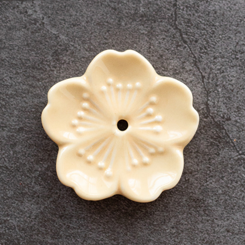 Ceramic Cherry Blossom Incense Holder – Minimalist Stick Burner for Meditation & Yoga