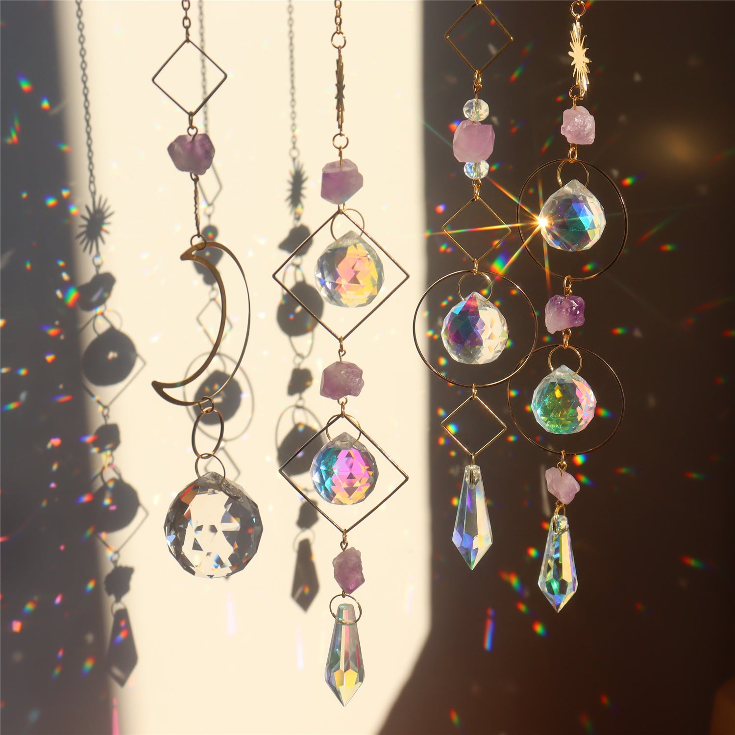 Gold Hanging Crystal Suncatcher – Sunlight Prism Decor for Home, Medit ...