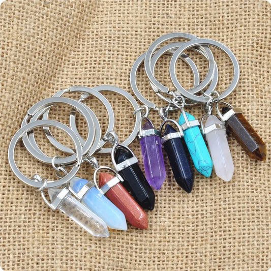 Crystal Healing Keychain – Genuine Gemstone Charm for Energy Protection & Intention