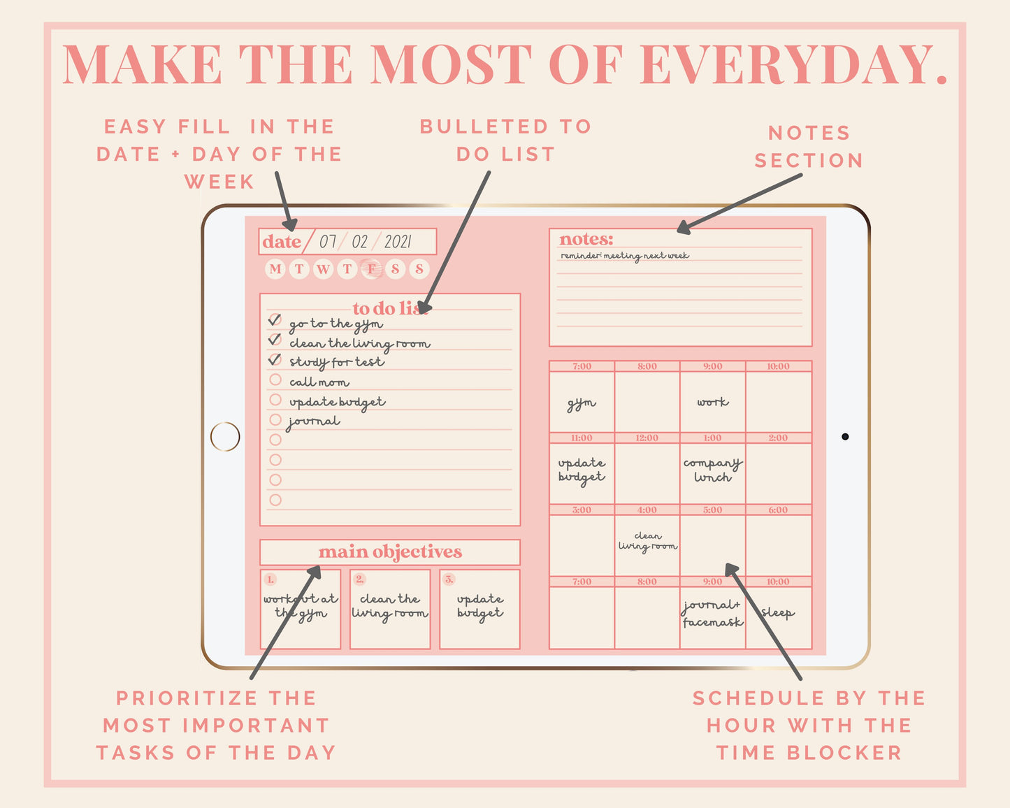 Daily Digital Planner - Peachy Pink