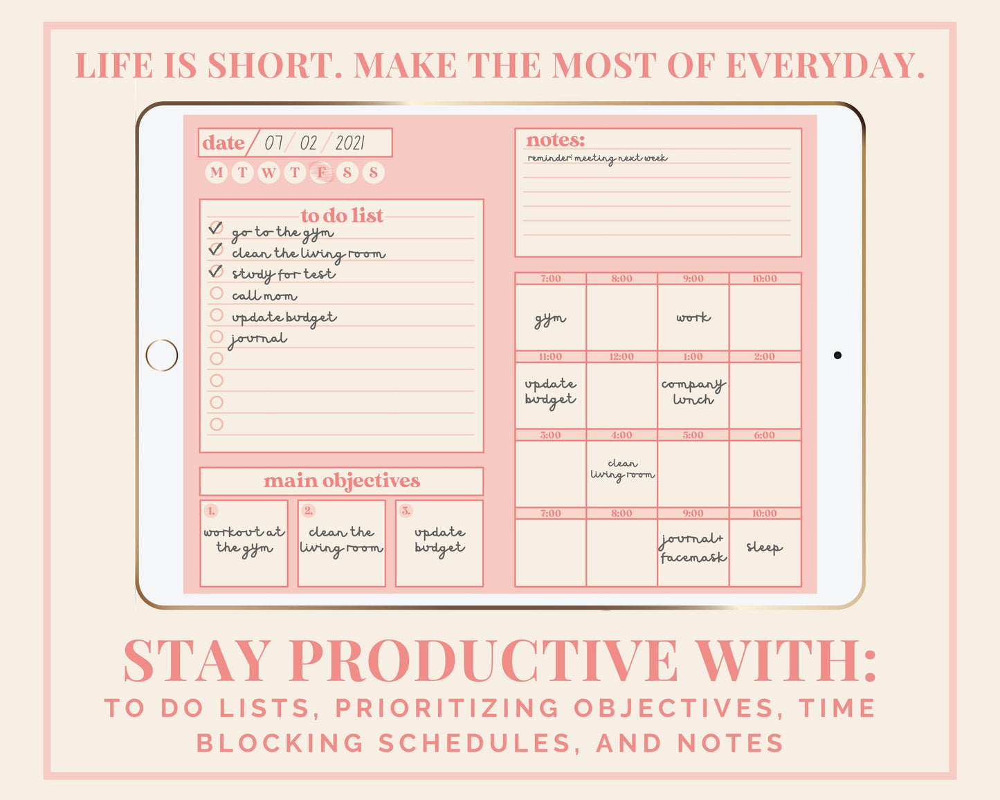 Daily Digital Planner - Peachy Pink