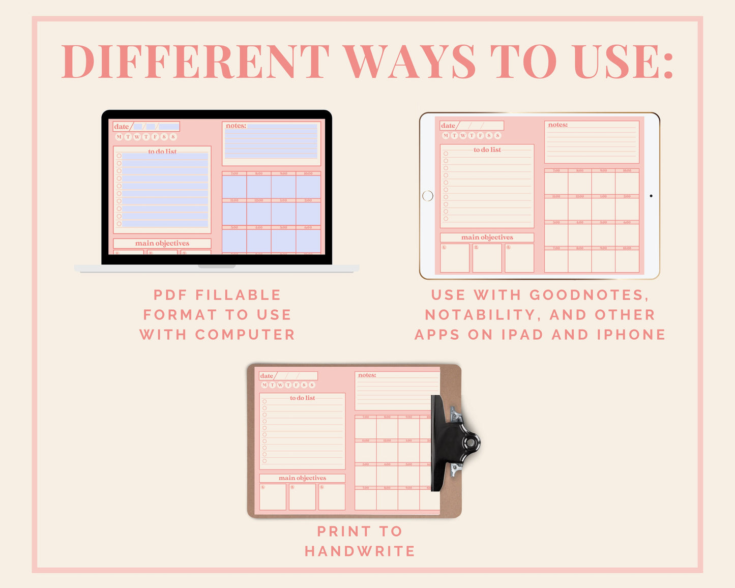 Daily Digital Planner - Peachy Pink