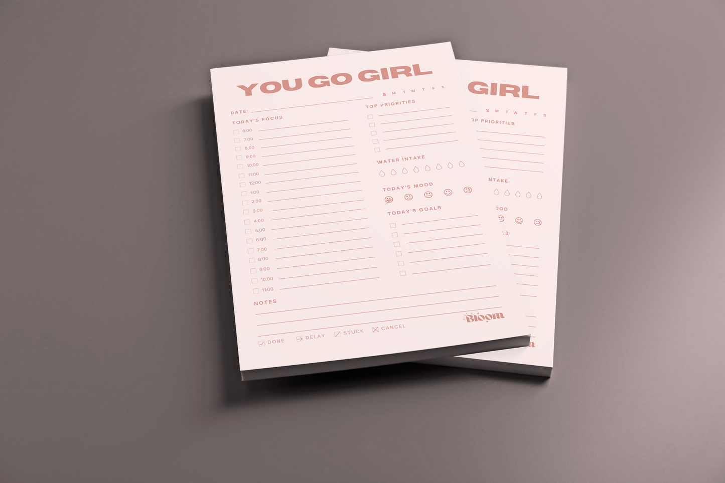 You Go Girl Daily Sticky Notepad Planner - Blush Pink