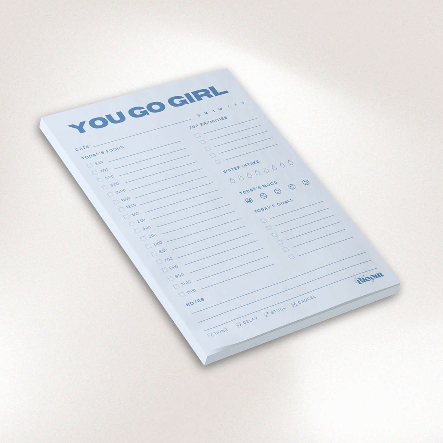 You Go Girl Daily Sticky Notepad Planner - Sky Blue