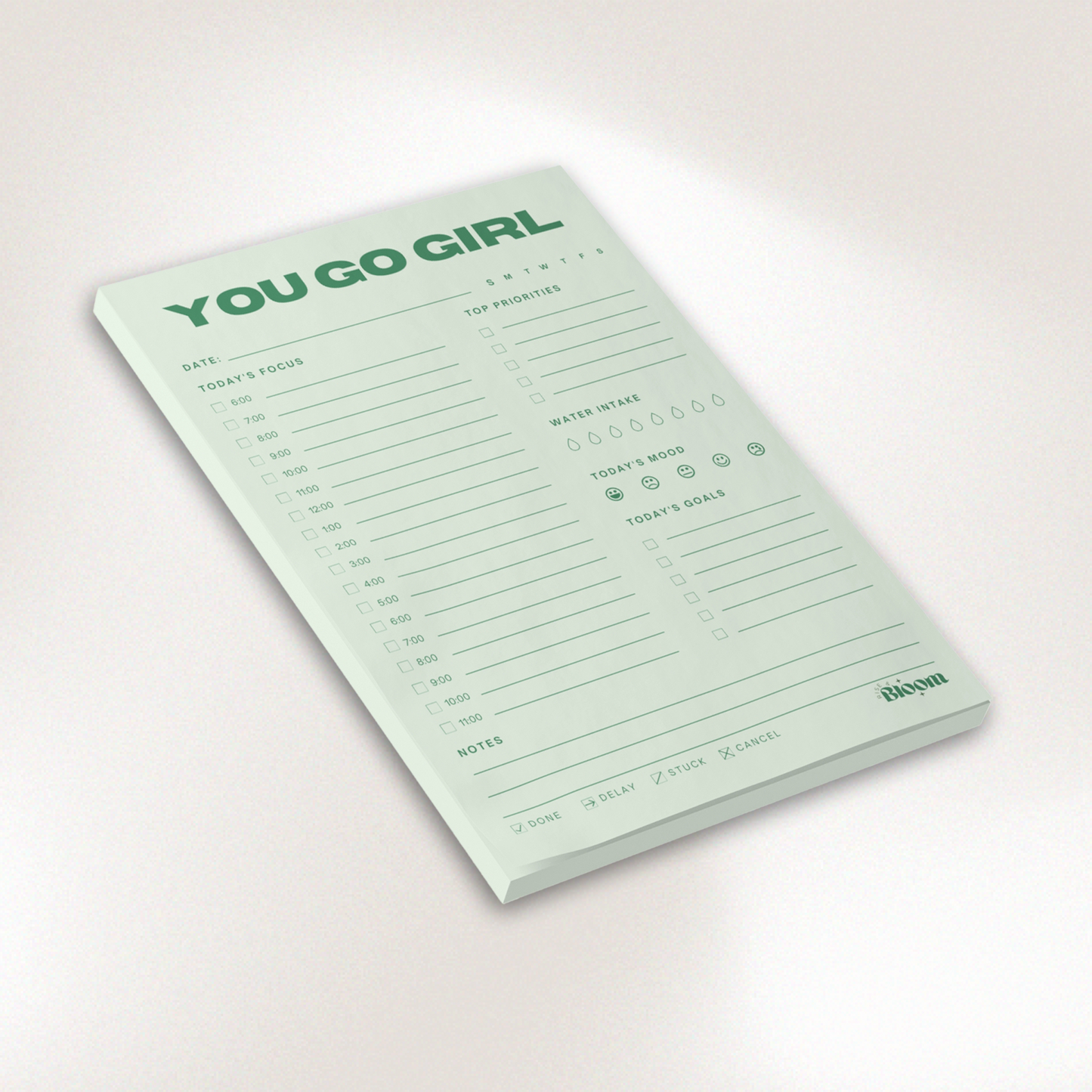 You Go Girl Daily Sticky Notepad Planner - Sage Green